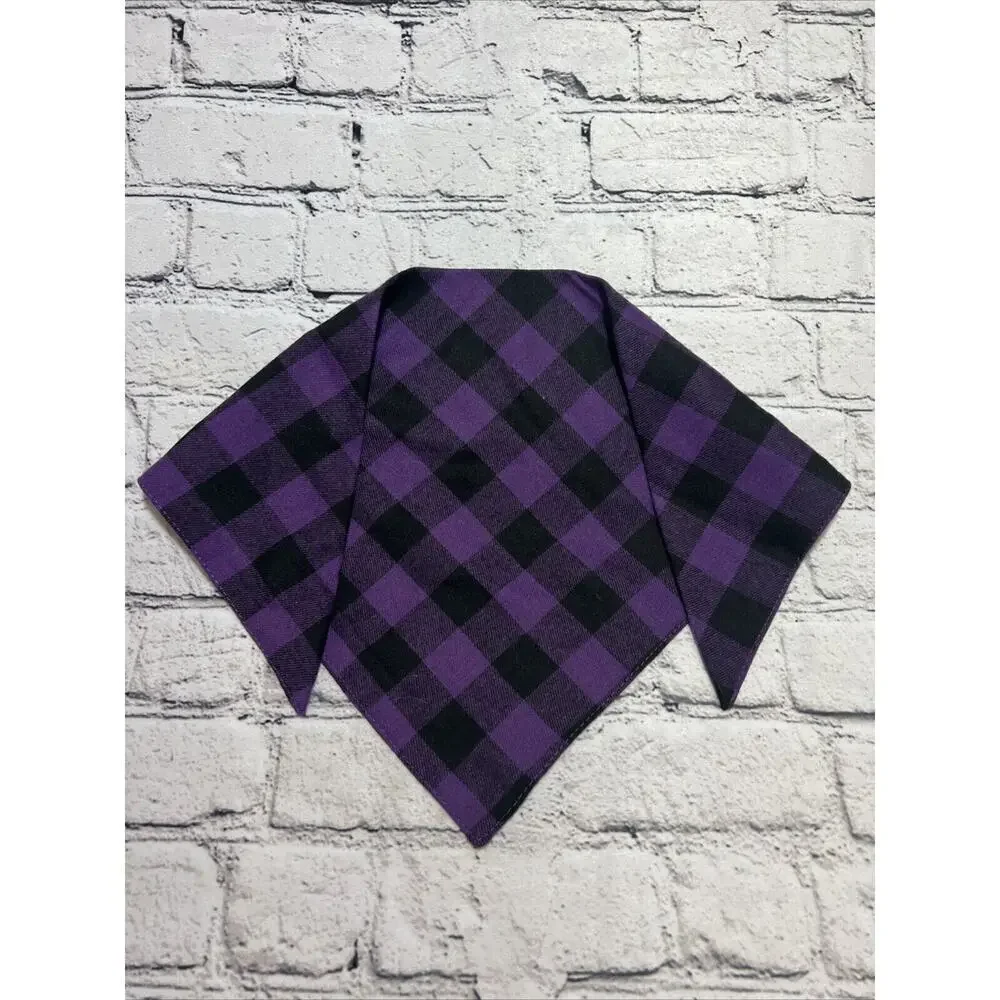 Trick Or Treat Ghost Flannel Purple And‎ Black Buffalo Plaid Dog Bandana 26”x17”
